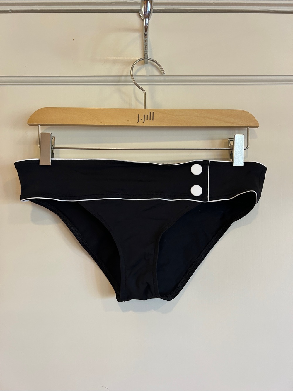 Italian Vintage Black Bikini Bottom with White Trim and Button Detail